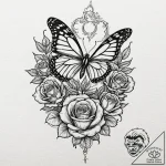Monarch butterfly emerging from a chrysalis,… – tattoo sketch (№1752339909_0, 12.07.2025 17:05) — tattoovalue.net