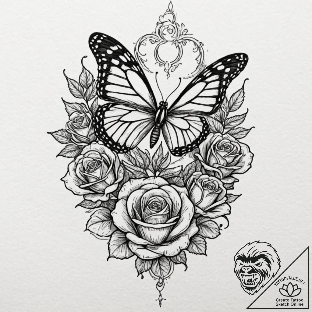 Monarch butterfly emerging from a chrysalis,... - tattoo sketch (№1752339909_0, 12.07.2025 17:05) — tattoovalue.net