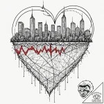 Heart monitor ekg line morphing into a city s… – tattoo sketch (№1752340330_0, 12.07.2025 17:12) — tattoovalue.net