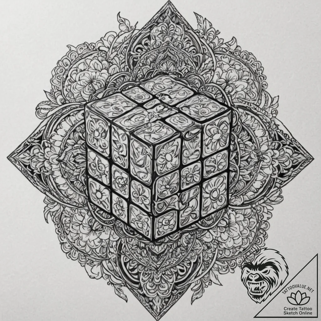 Rubik's cube, solved or scrambled, tattoo fla... - tattoo sketch (№1752340414_0, 12.07.2025 17:13) — tattoovalue.net