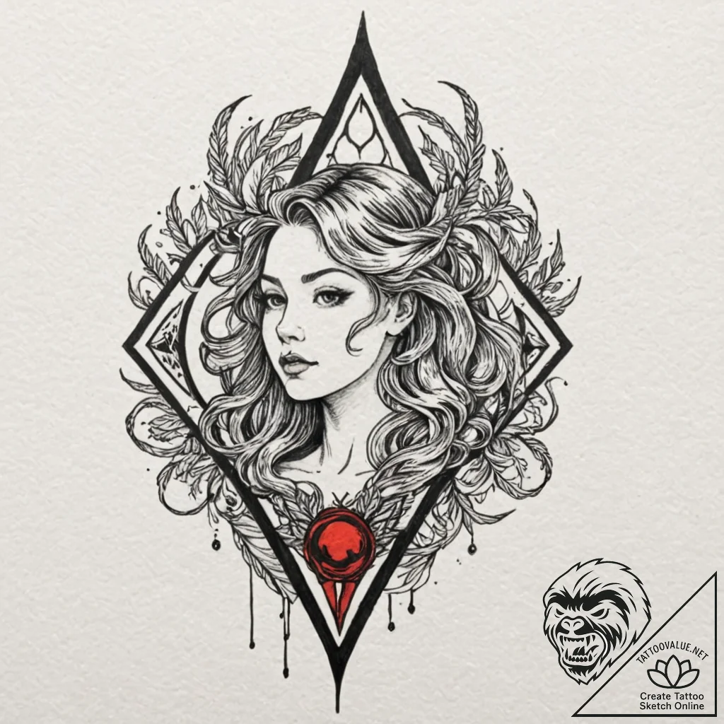 Nymph sigil beneath burning sky, tattoo sketc... - tattoo sketch (№1752340668_0, 12.07.2025 17:17) — tattoovalue.net