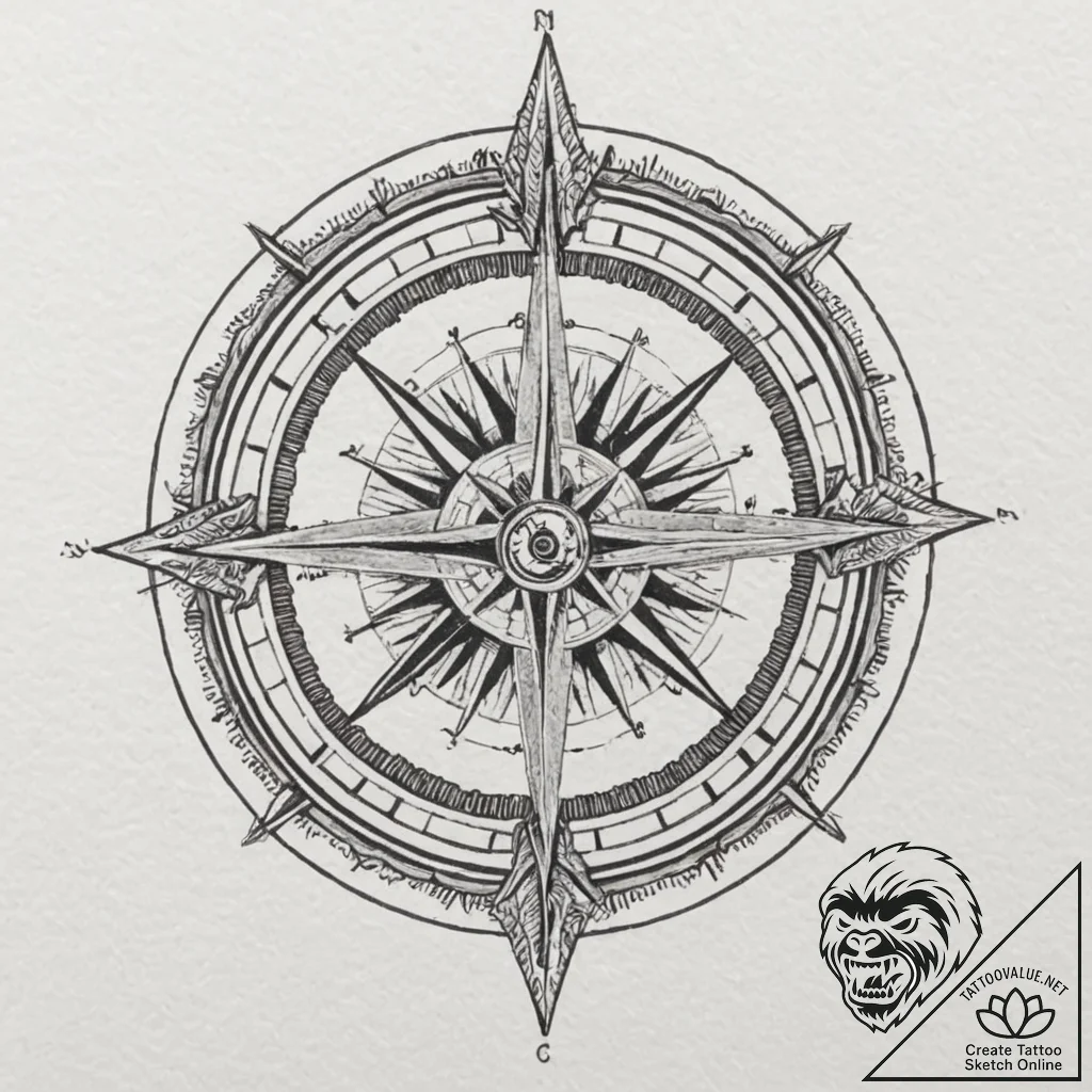 Compass with cardinal directions in runes, ta... - tattoo sketch (№1752340753_0, 12.07.2025 17:19) — tattoovalue.net