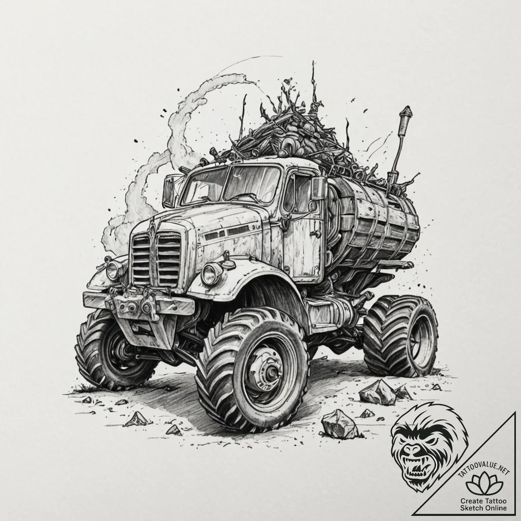 Tattoo sketch, juggernaut of time, a massive,... - tattoo sketch (№1752341498_0, 12.07.2025 17:31) — tattoovalue.net