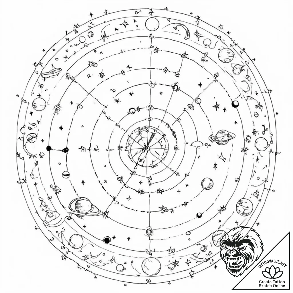Tattoo sketch, astrological chart as a comple... - tattoo sketch (№1752341753_0, 12.07.2025 17:35) — tattoovalue.net