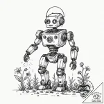 Tattoo sketch, robot gardener, cultivating li… – tattoo sketch (№1752342341_0, 12.07.2025 17:45) — tattoovalue.net