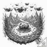 Tattoo sketch, terraforming drone swarm, a dy… – tattoo sketch (№1752342594_0, 12.07.2025 17:49) — tattoovalue.net