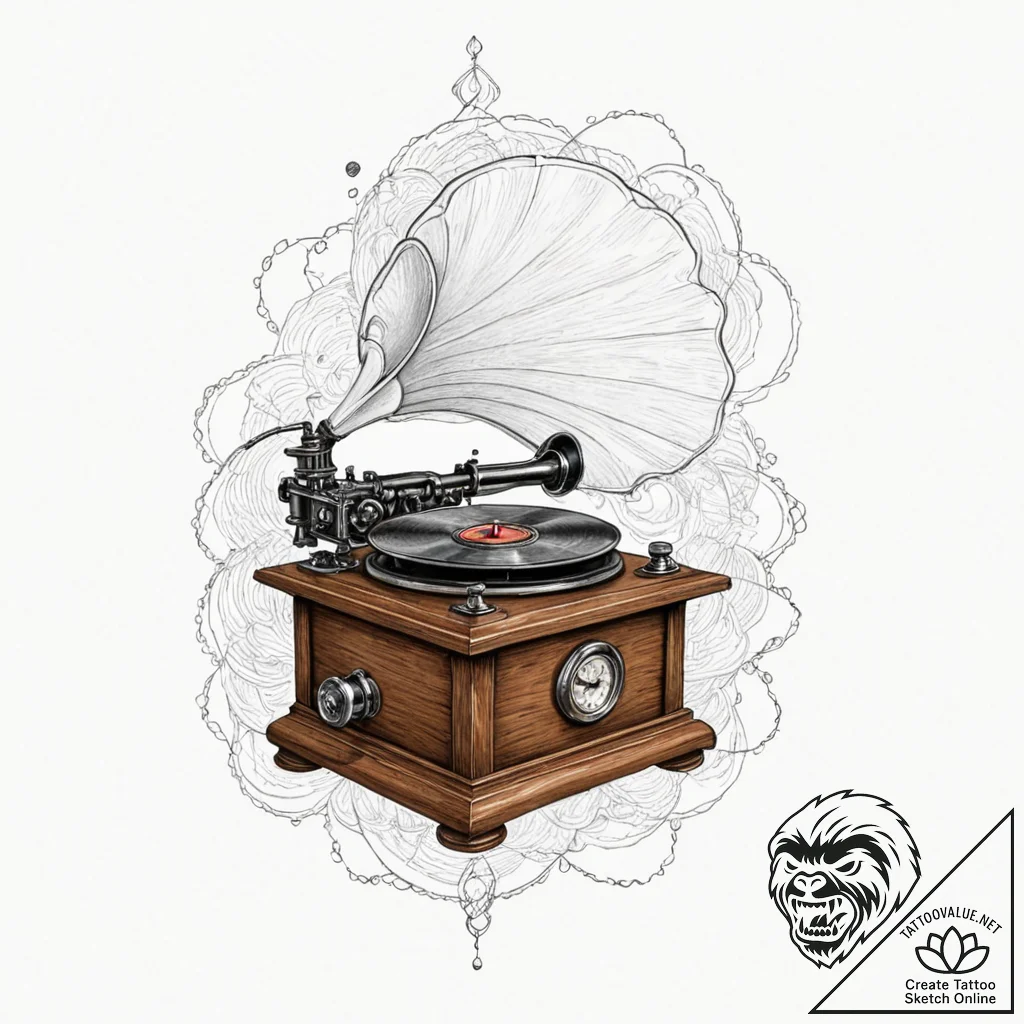 Tattoo sketch, yesteryear's echo, digital rip... - tattoo sketch (№1752342677_0, 12.07.2025 17:51) — tattoovalue.net