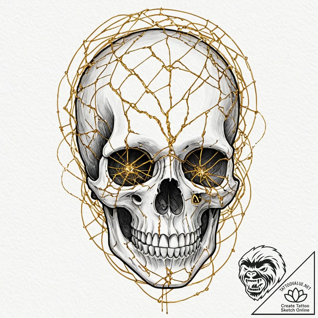 Tattoo sketch, kintsugi skull of resilience,... - tattoo sketch (№1752342925_0, 12.07.2025 17:55) — tattoovalue.net