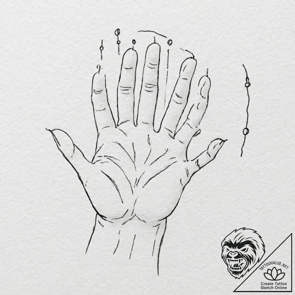 Tattoo sketch, hand of destiny, rewriting cod... - tattoo sketch (№1752343094_0, 12.07.2025 17:58) — tattoovalue.net