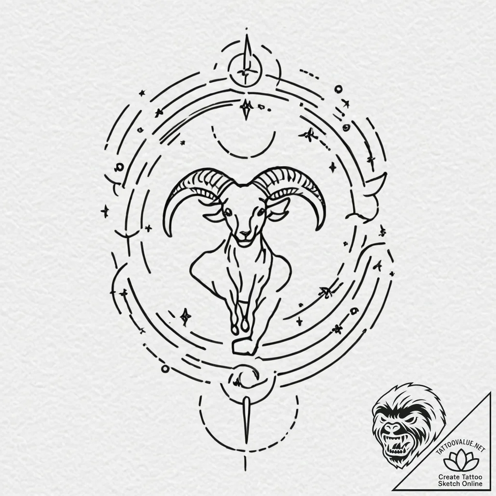 Tattoo sketch, zodiac glyph, ethereal glow, a... - tattoo sketch (№1752343178_0, 12.07.2025 17:59) — tattoovalue.net