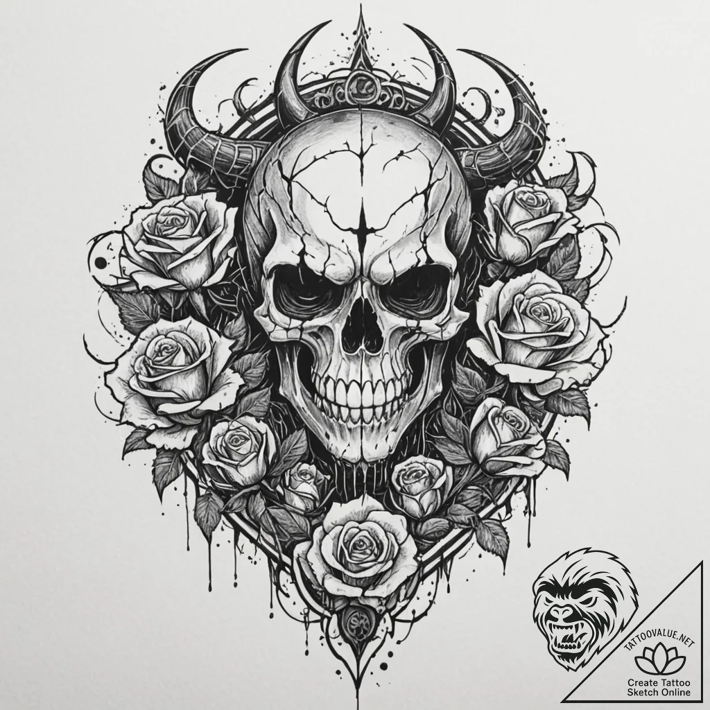 Tattoo sketch, demonic data breach, a stylize... - tattoo sketch (№1752343434_0, 12.07.2025 18:03) — tattoovalue.net