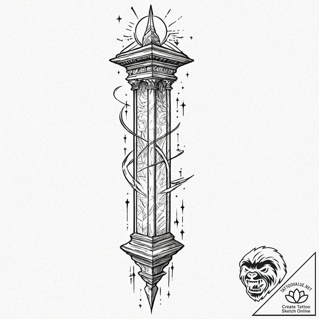 Tattoo sketch, philosophical pillar, quantum... - tattoo sketch (№1752343939_0, 12.07.2025 18:12) — tattoovalue.net