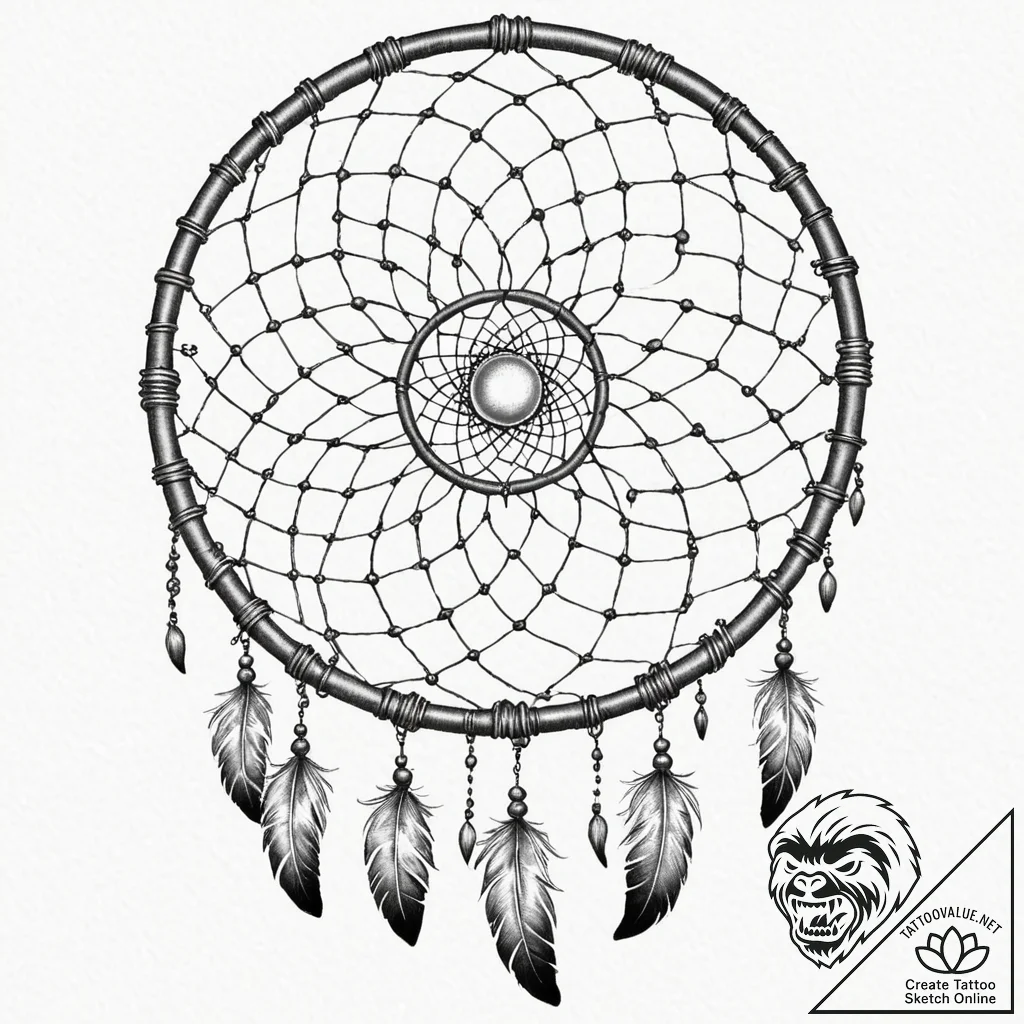 Tattoo sketch, shaman's digital dreamcatcher,... - tattoo sketch (№1752344023_0, 12.07.2025 18:13) — tattoovalue.net
