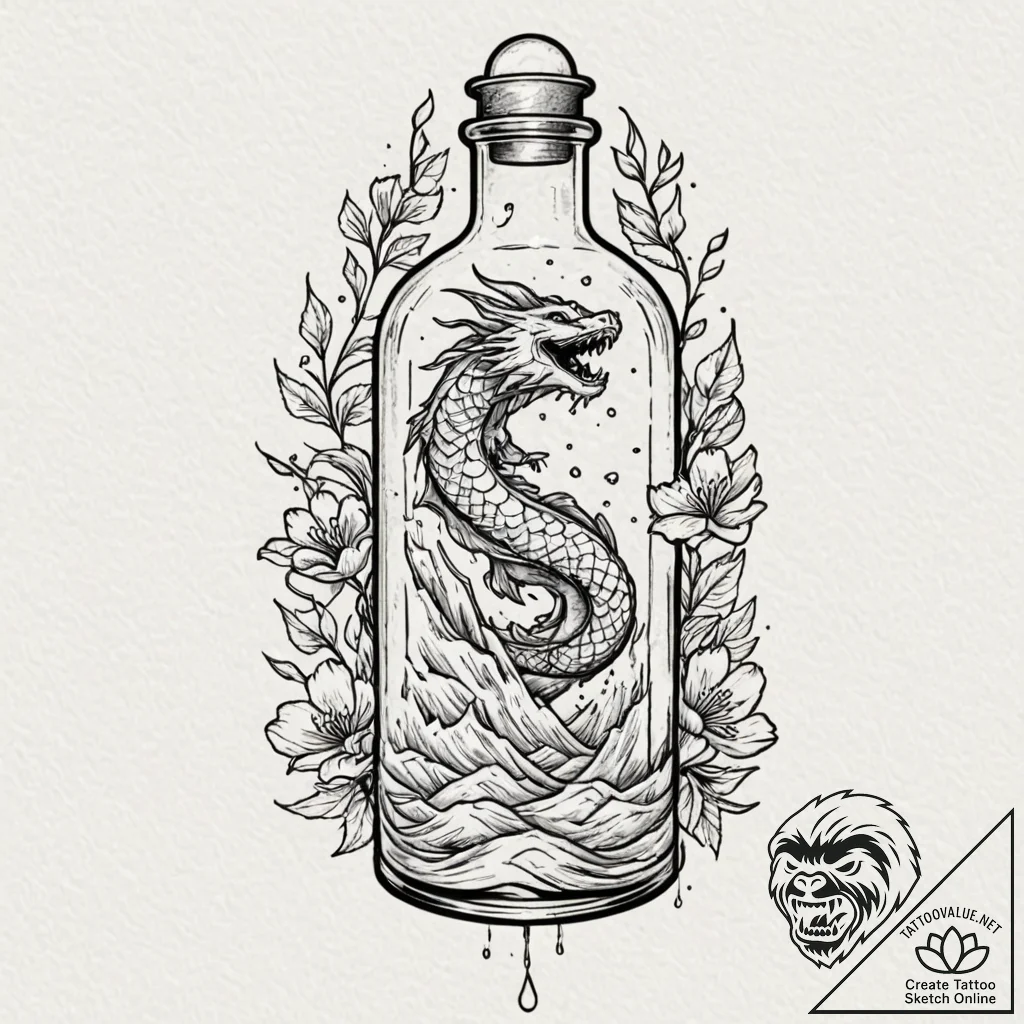 Tattoo sketch, xeno-botanist's vial, a clear... - tattoo sketch (№1752344107_0, 12.07.2025 18:15) — tattoovalue.net
