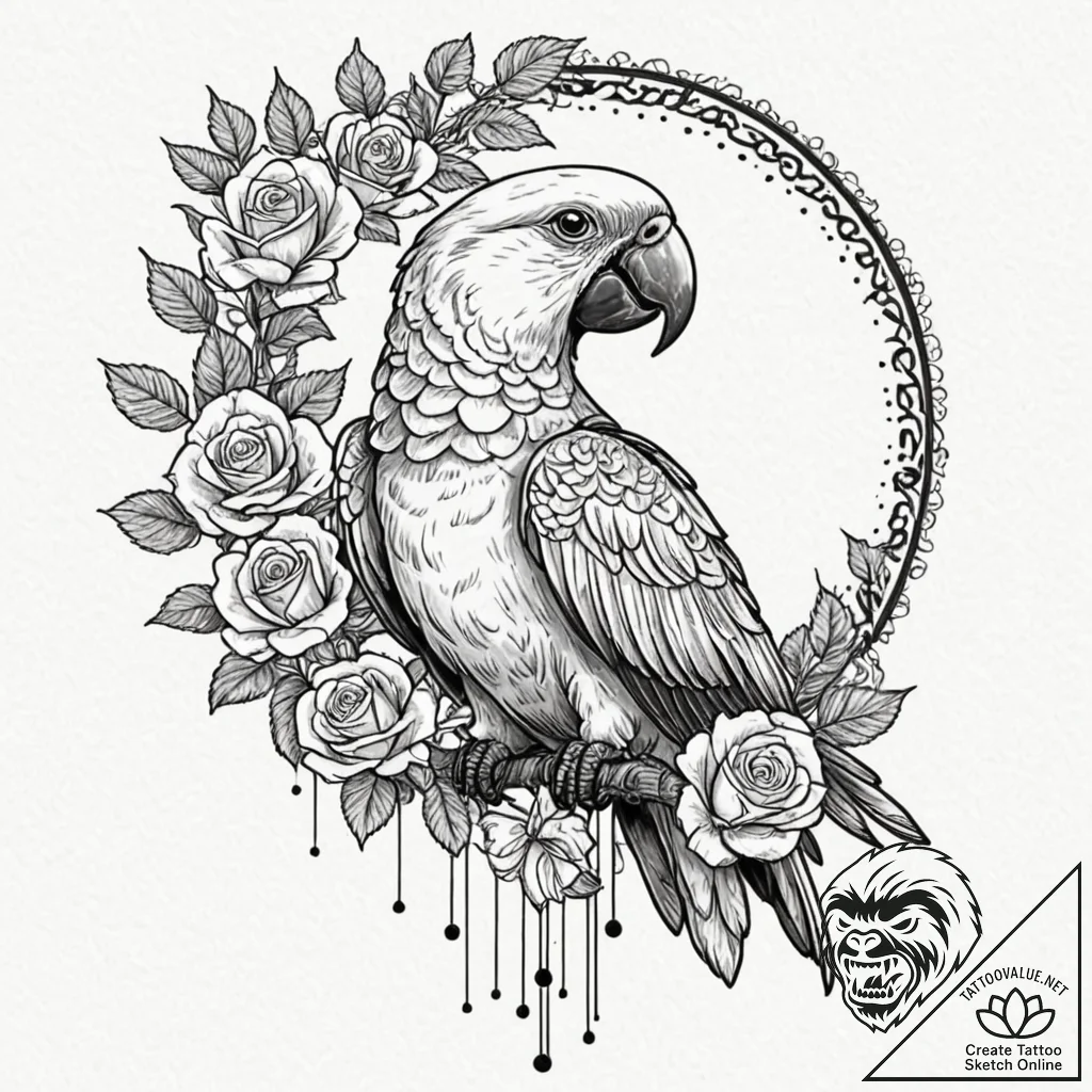 Tattoo sketch, polyglot parrot, a vibrant, co... - tattoo sketch (№1752344443_0, 12.07.2025 18:20) — tattoovalue.net