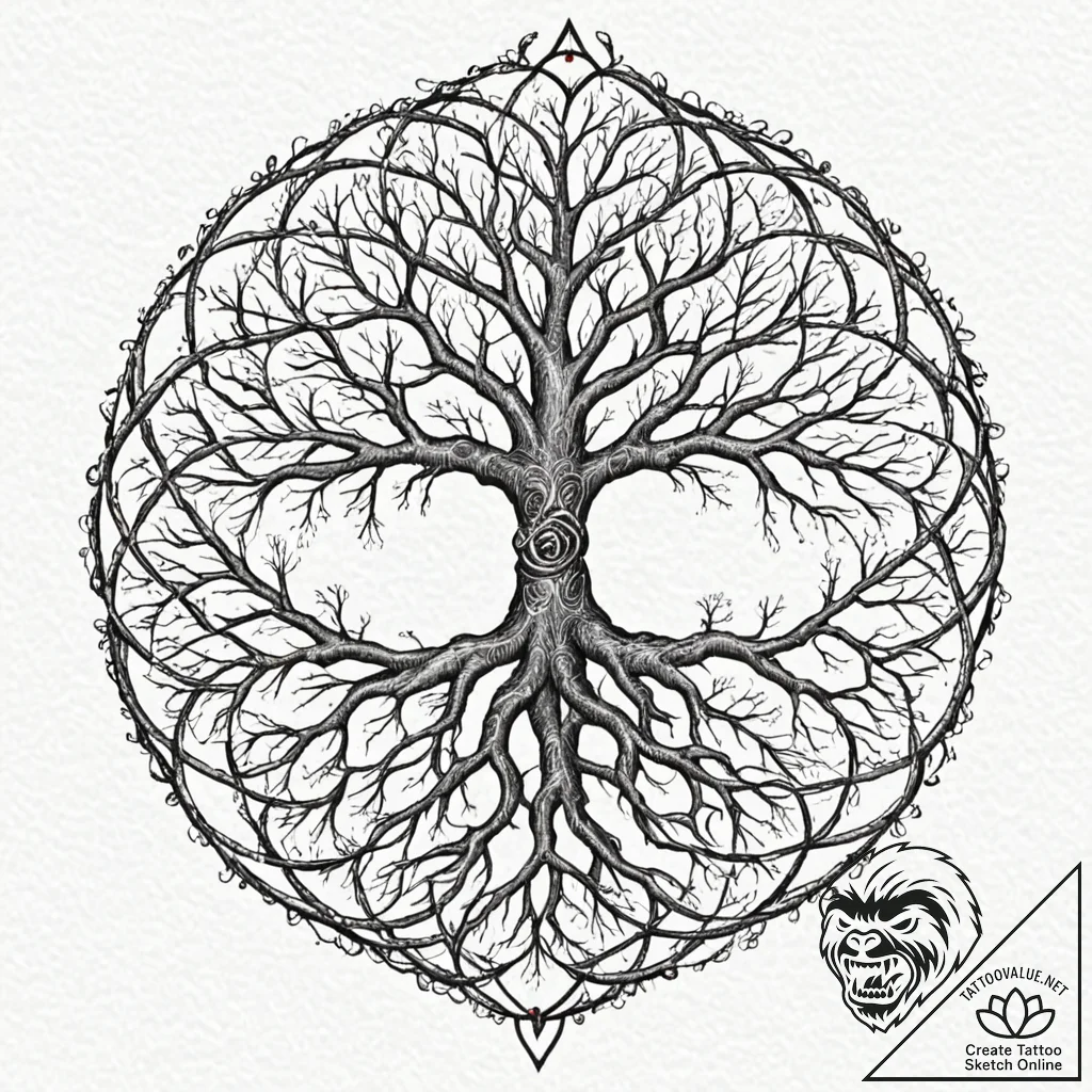 Tattoo sketch, quantum entangled roots, the d... - tattoo sketch (№1752345027_0, 12.07.2025 18:30) — tattoovalue.net