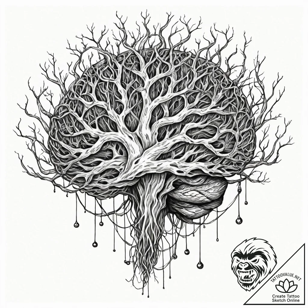 Tattoo sketch, fungal mind network, a detaile... - tattoo sketch (№1752345195_0, 12.07.2025 18:33) — tattoovalue.net