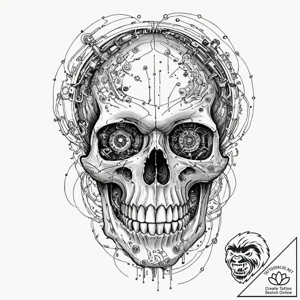 Tattoo sketch, skull of silicon dreams, a sty... - tattoo sketch (№1752345368_0, 12.07.2025 18:36) — tattoovalue.net