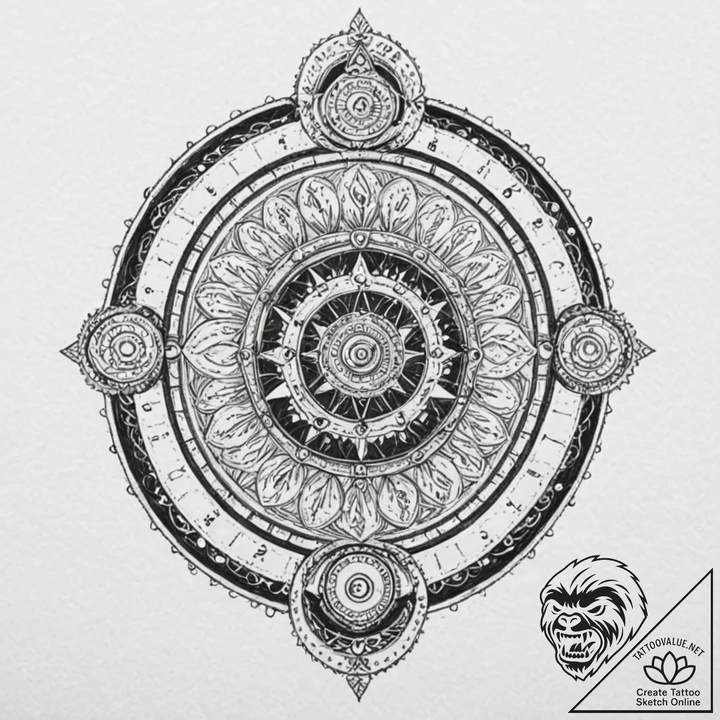 Tattoo sketch, rewound timepiece, cosmic gear... - tattoo sketch (№1752345704_0, 12.07.2025 18:41) — tattoovalue.net