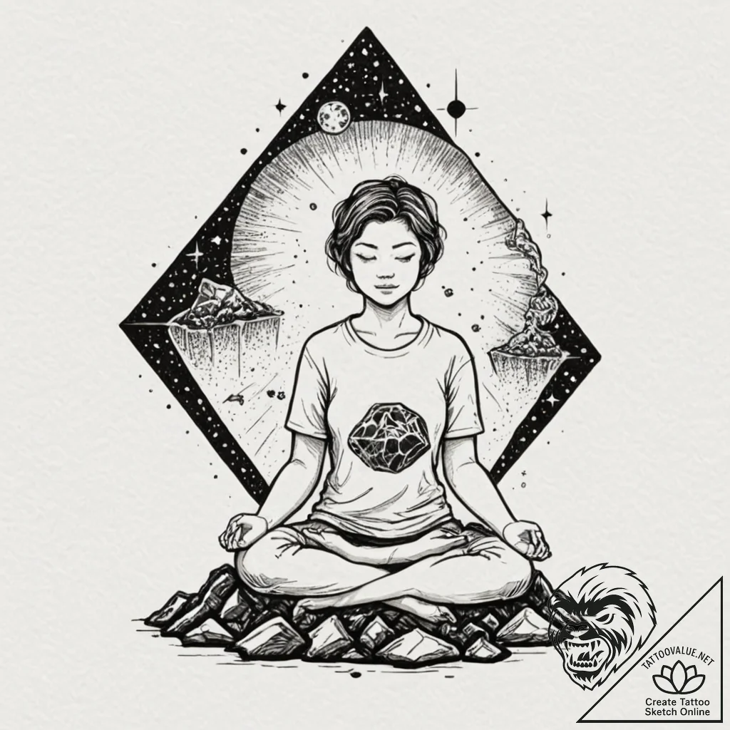 Tattoo sketch, meteorite meditation stone, a... - tattoo sketch (№1752345792_0, 12.07.2025 18:43) — tattoovalue.net