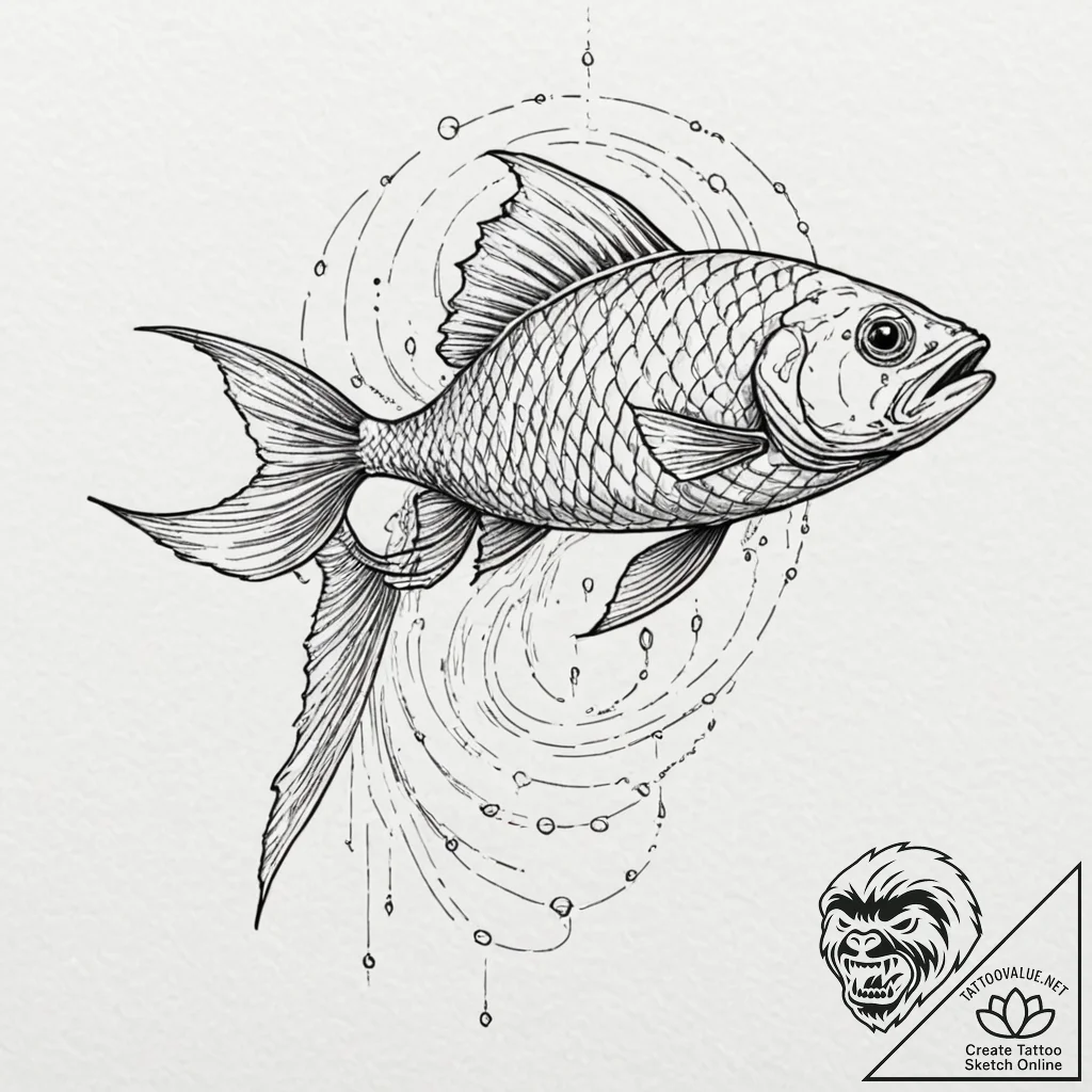 Tattoo sketch, jumping fish, cybernetic scale... - tattoo sketch (№1752345875_0, 12.07.2025 18:44) — tattoovalue.net