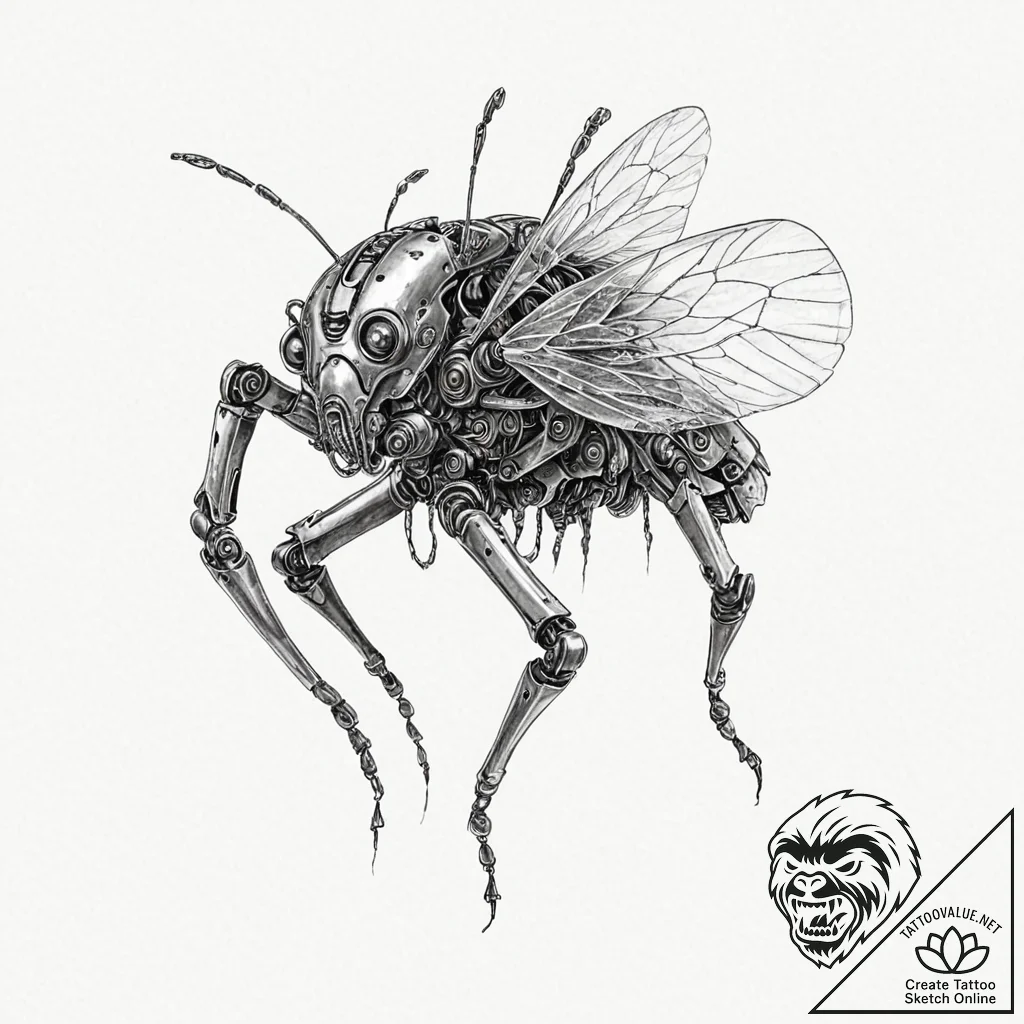 Tattoo sketch, xylophagous robot, consuming t... - tattoo sketch (№1752346212_0, 12.07.2025 18:50) — tattoovalue.net