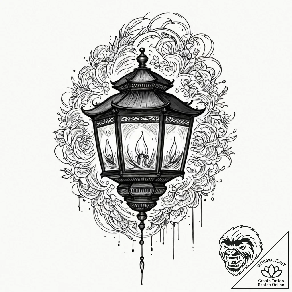 Tattoo sketch, yōkai's lantern, glitching lig... - tattoo sketch (№1752346549_0, 12.07.2025 18:55) — tattoovalue.net