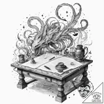 Tattoo sketch, dream weaver’s desk, an old, w… – tattoo sketch (№1752346634_0, 12.07.2025 18:57) — tattoovalue.net