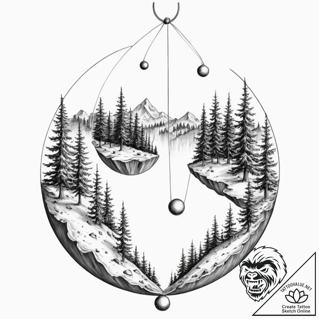 Tattoo sketch, parallel lives pendulum, a cla... - tattoo sketch (№1752346968_0, 12.07.2025 19:02) — tattoovalue.net