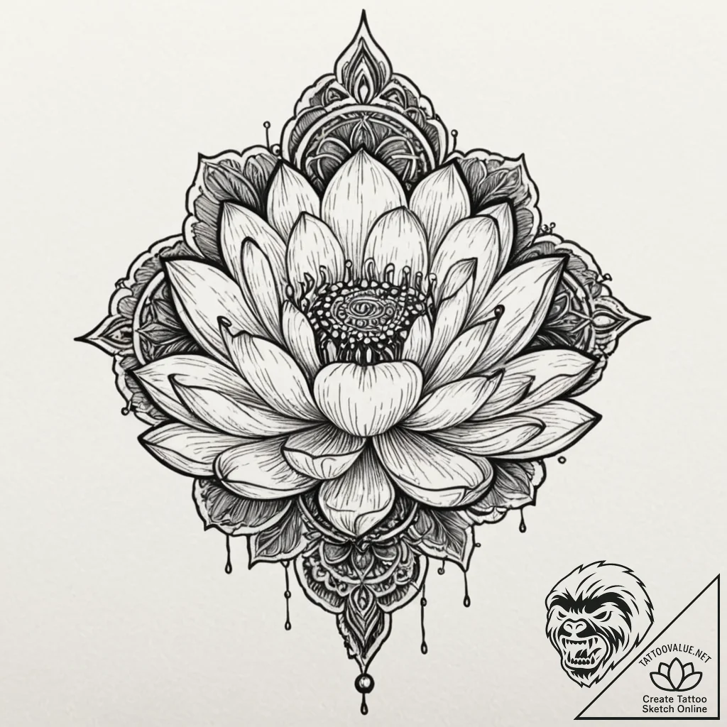 Tattoo sketch, industrial lotus, a serene lot... - tattoo sketch (№1752347815_0, 12.07.2025 19:16) — tattoovalue.net