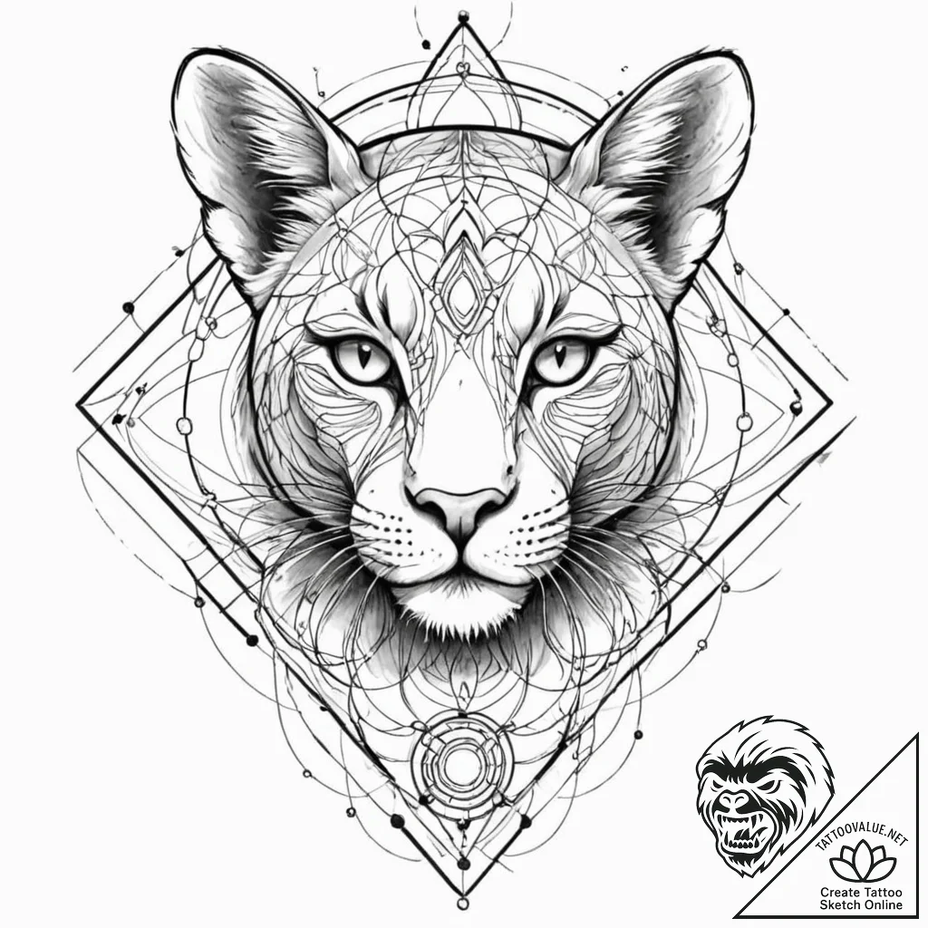 Tattoo sketch, futuristic feline guardian, a... - tattoo sketch (№1752347899_0, 12.07.2025 19:18) — tattoovalue.net