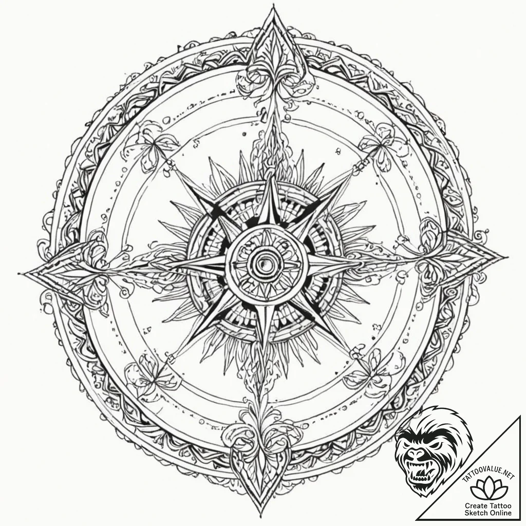 Tattoo sketch, quasar compass rose, a traditi... - tattoo sketch (№1752349763_0, 12.07.2025 19:49) — tattoovalue.net