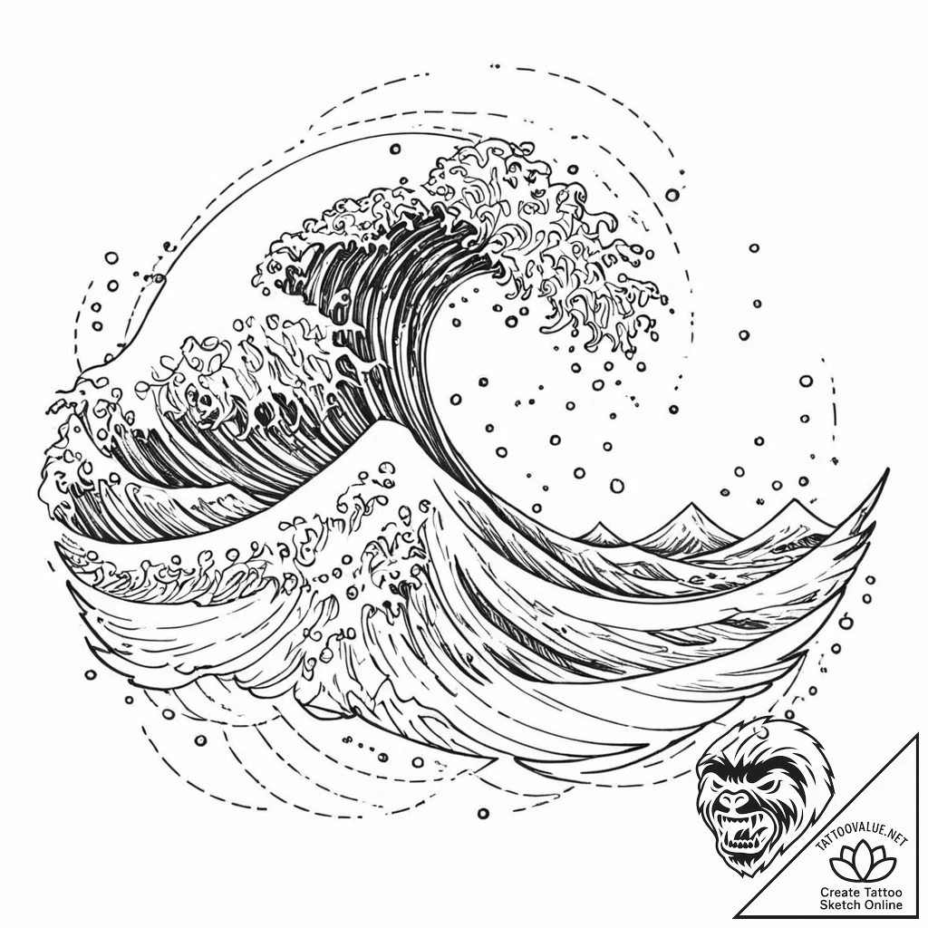 Tattoo sketch, ocean wave, data foam, a power... - tattoo sketch (№1752349850_0, 12.07.2025 19:50) — tattoovalue.net