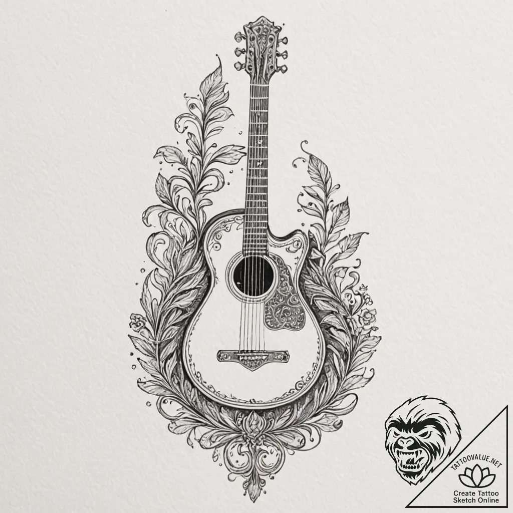 Tattoo sketch, future folk instrument, a trad... - tattoo sketch (№1752350187_0, 12.07.2025 19:56) — tattoovalue.net