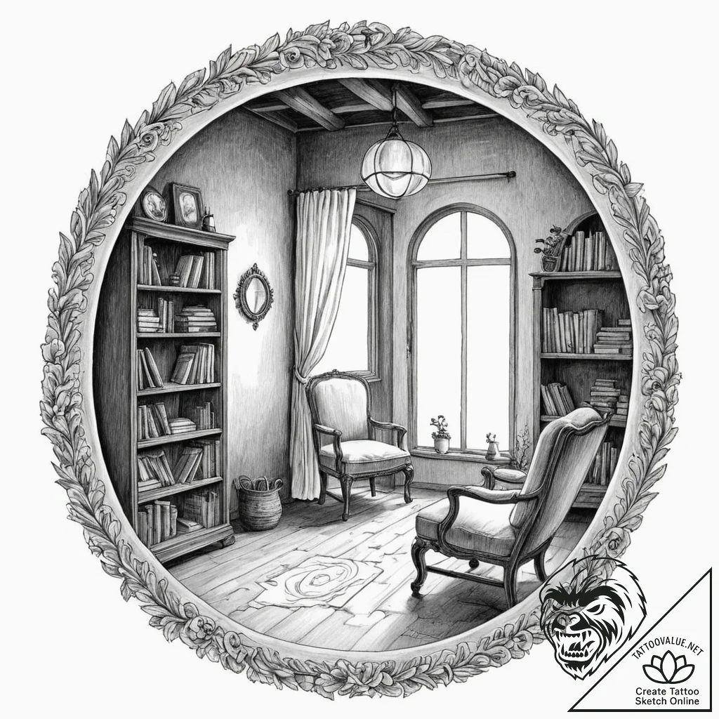 Tattoo sketch, hidden portal in a humble home... - tattoo sketch (№1752350440_0, 12.07.2025 20:00) — tattoovalue.net