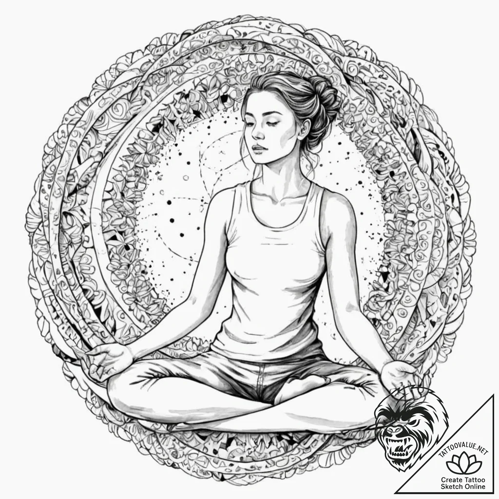 Tattoo sketch, serenity in static, a peaceful... - tattoo sketch (№1752350778_0, 12.07.2025 20:06) — tattoovalue.net