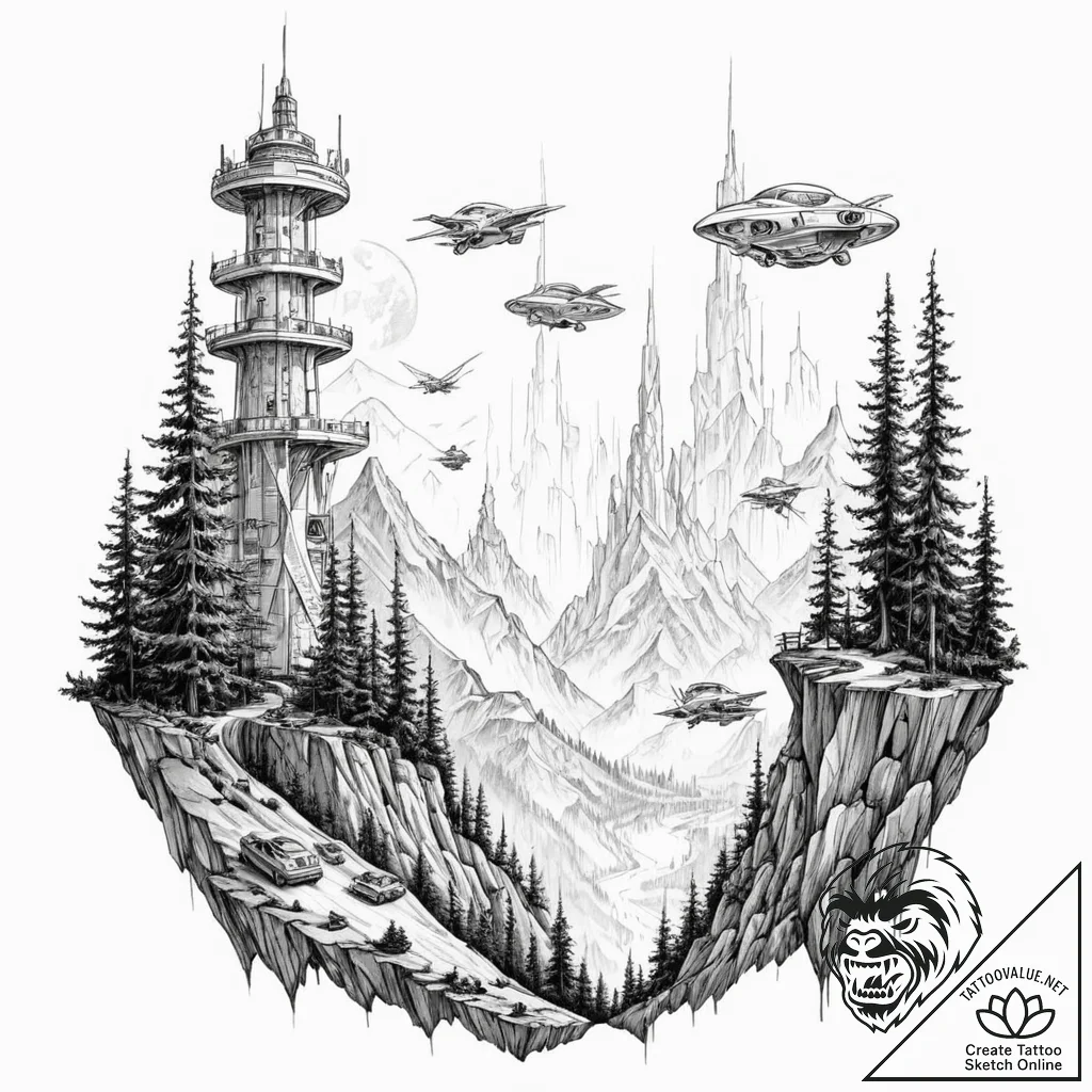 Tattoo sketch, hybrid horizon, a landscape wh... - tattoo sketch (№1752351286_0, 12.07.2025 20:14) — tattoovalue.net