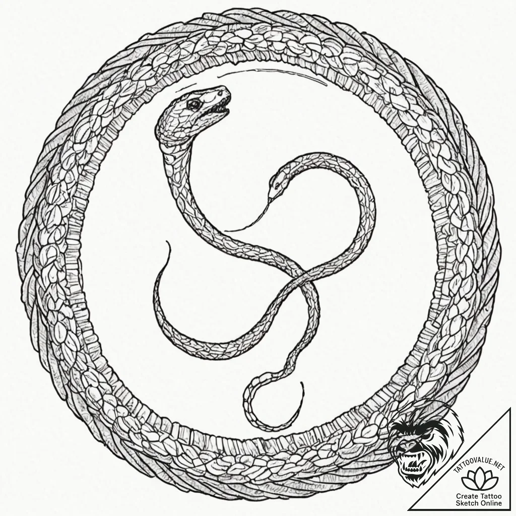 Tattoo sketch, ouroboros of infinite data, an... - tattoo sketch (№1752351371_0, 12.07.2025 20:16) — tattoovalue.net