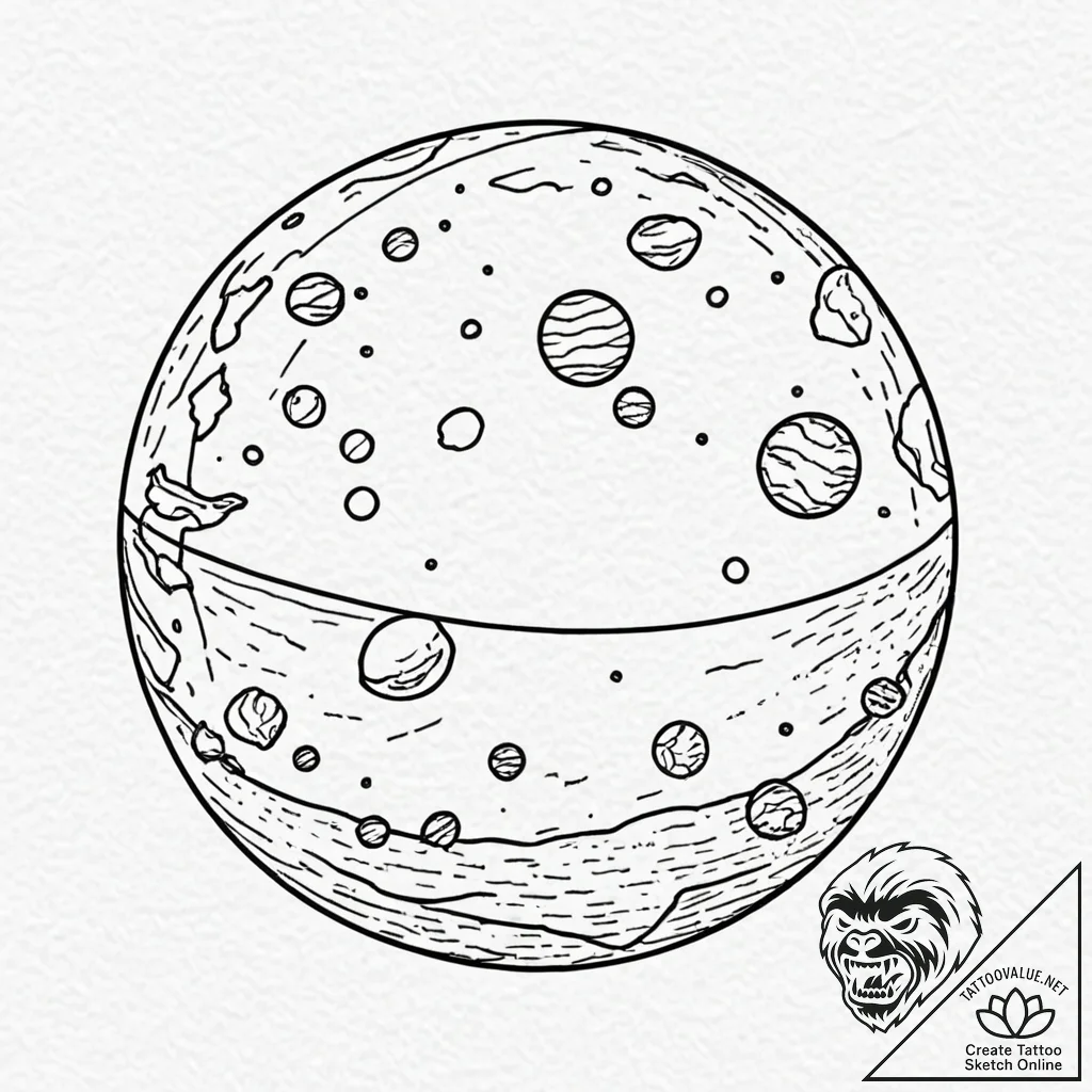 Tattoo sketch, planetary playground ball, a g... - tattoo sketch (№1752351540_0, 12.07.2025 20:19) — tattoovalue.net