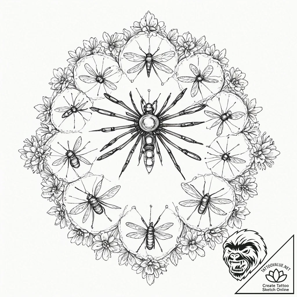 Tattoo sketch, organic drone swarm bloom, a d... - tattoo sketch (№1752351710_0, 12.07.2025 20:21) — tattoovalue.net