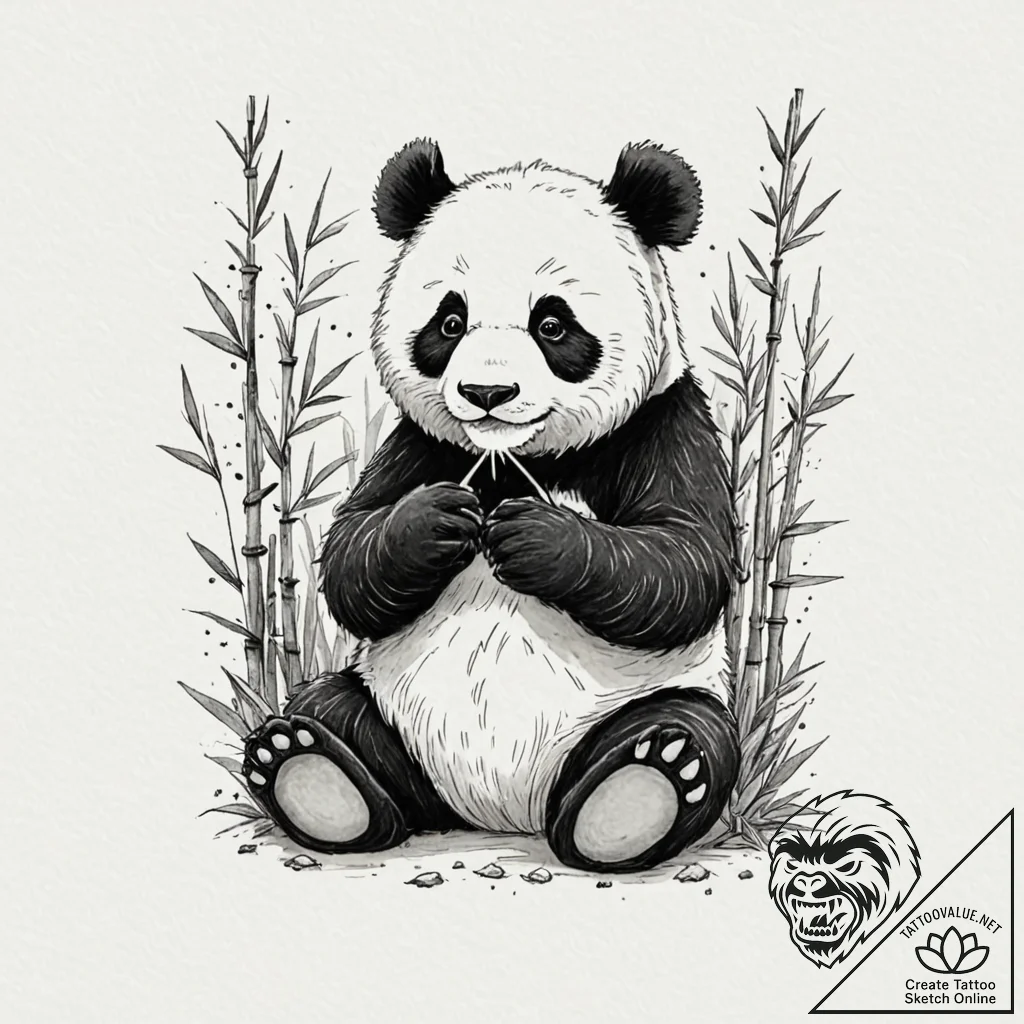 Tattoo sketch, pensive panda, data bamboo, a... - tattoo sketch (№1752352047_0, 12.07.2025 20:27) — tattoovalue.net
