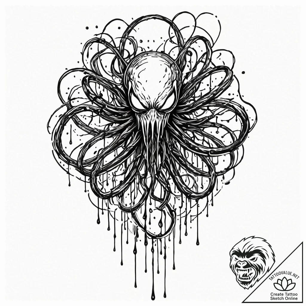 Tattoo sketch, venom of thought, data drippin... - tattoo sketch (№1752352134_0, 12.07.2025 20:28) — tattoovalue.net