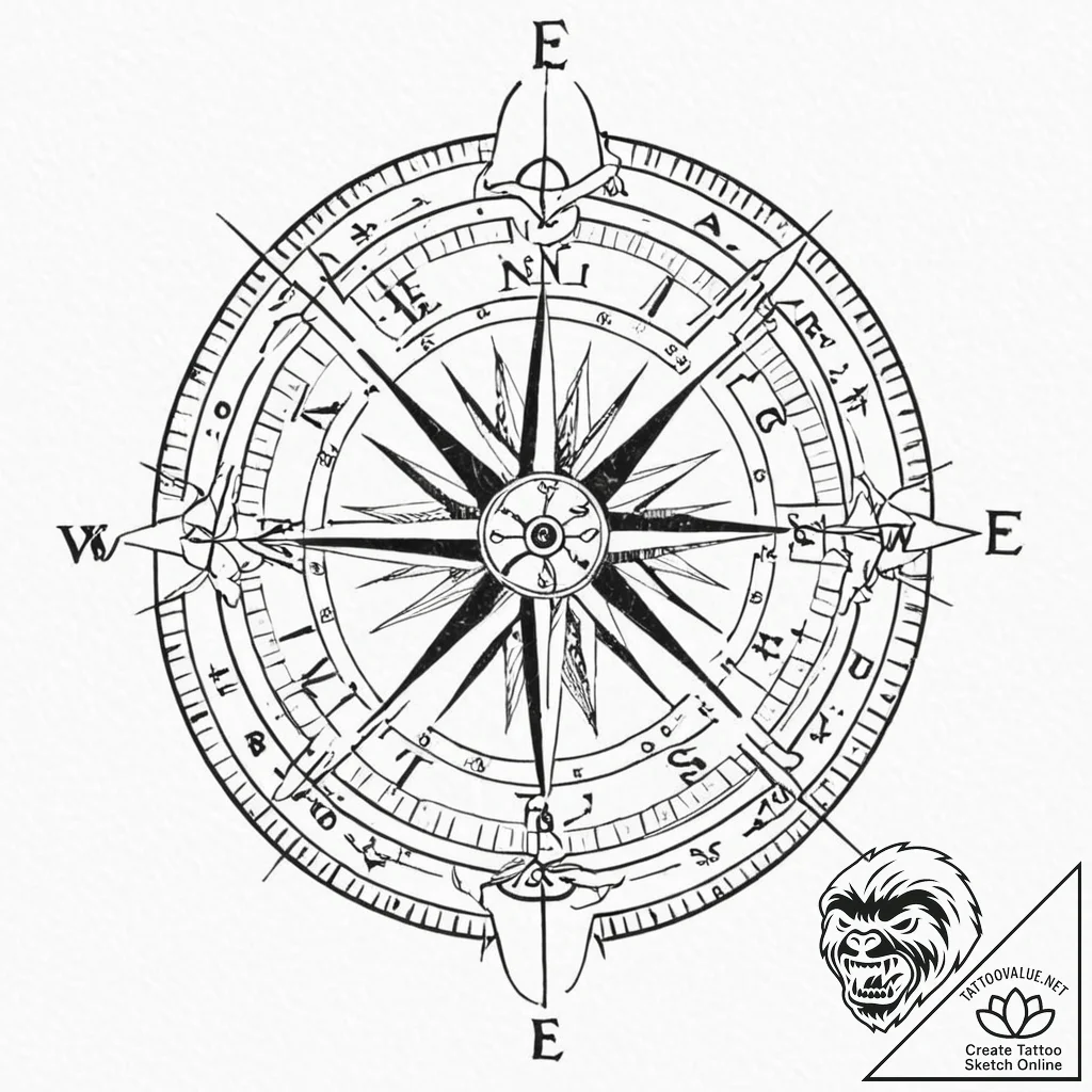 Tattoo sketch, knowledge compass, a classic c... - tattoo sketch (№1752352218_0, 12.07.2025 20:30) — tattoovalue.net