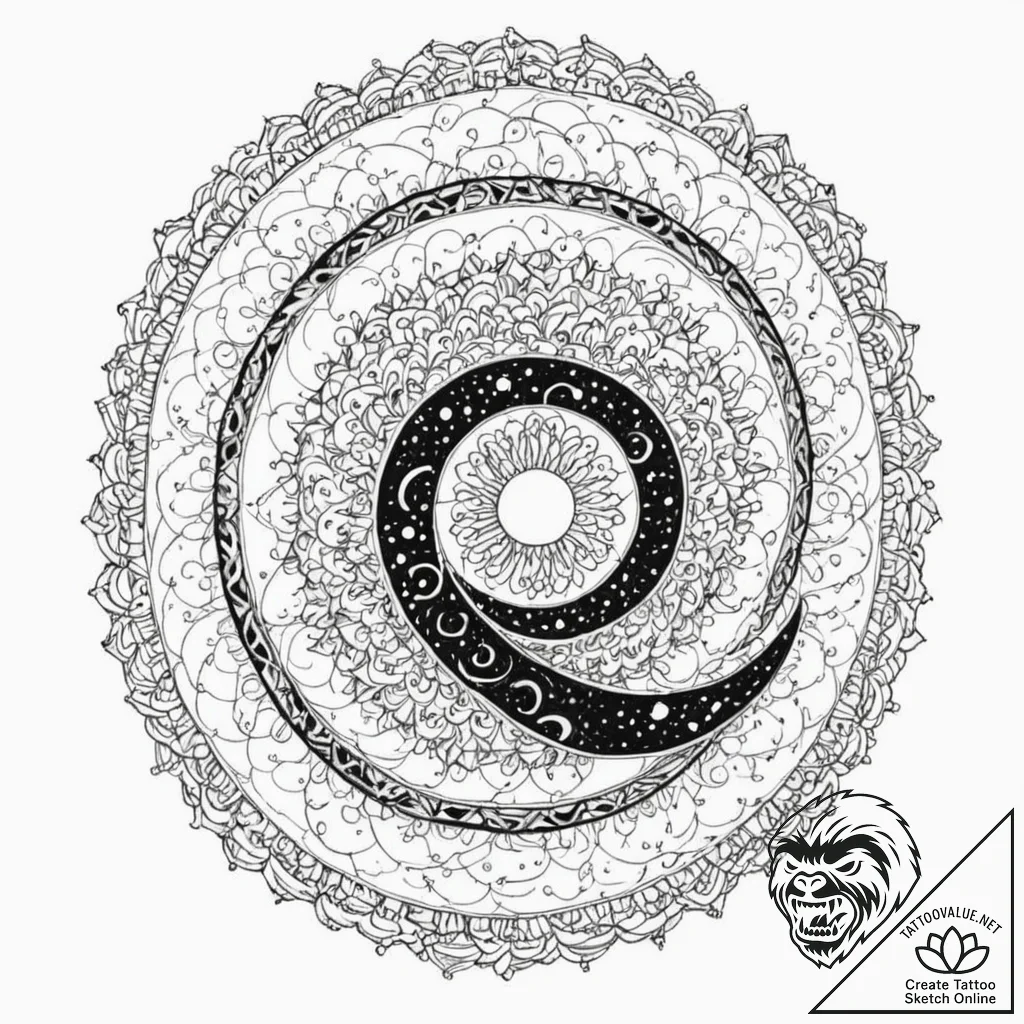 Tattoo sketch, navel of the universe, a styli... - tattoo sketch (№1752353064_0, 12.07.2025 20:44) — tattoovalue.net