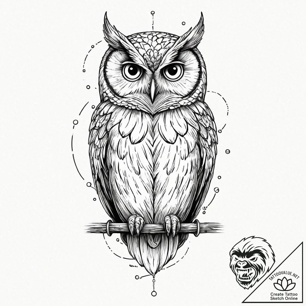 Tattoo sketch, questioning owl, digital wisdo... - tattoo sketch (№1752353149_0, 12.07.2025 20:45) — tattoovalue.net