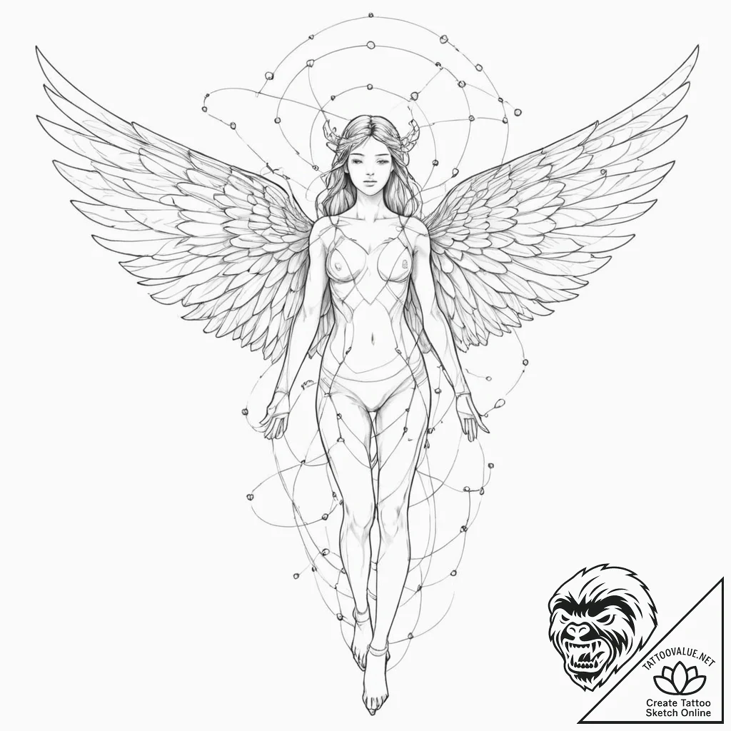 Tattoo sketch, divine digital avatar, a seren... - tattoo sketch (№1752353827_0, 12.07.2025 20:57) — tattoovalue.net