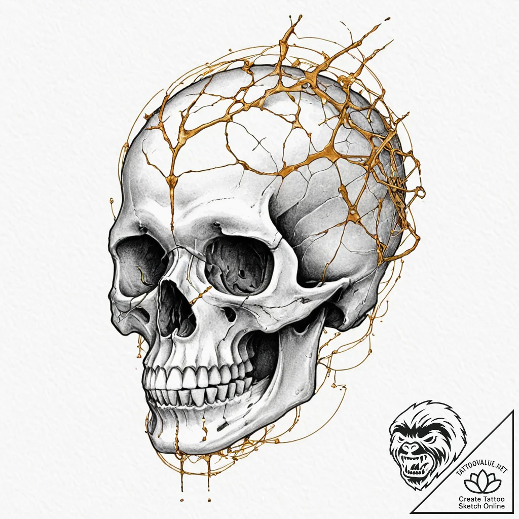 Tattoo sketch, kintsugi skull of resilience,... - tattoo sketch (№1752353911_0, 12.07.2025 20:58) — tattoovalue.net