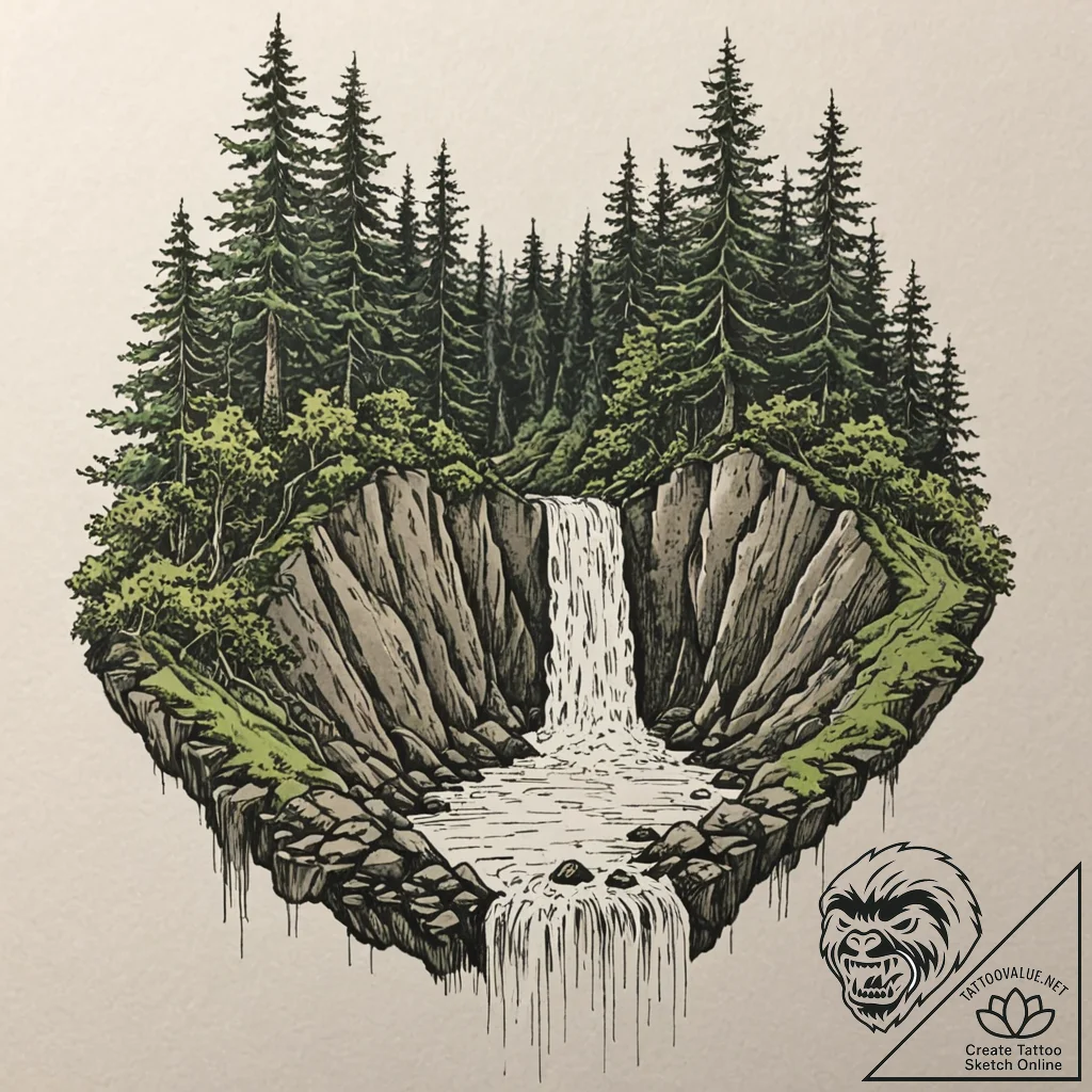 Tattoo sketch, verdant data waterfall, a maje... - tattoo sketch (№1752355095_0, 12.07.2025 21:18) — tattoovalue.net