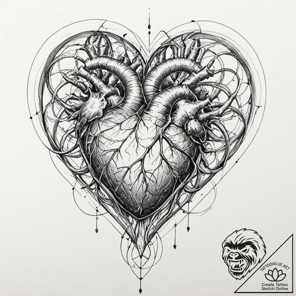 Tattoo sketch, tesseract heart, infinite love... - tattoo sketch (№1752355181_0, 12.07.2025 21:19) — tattoovalue.net