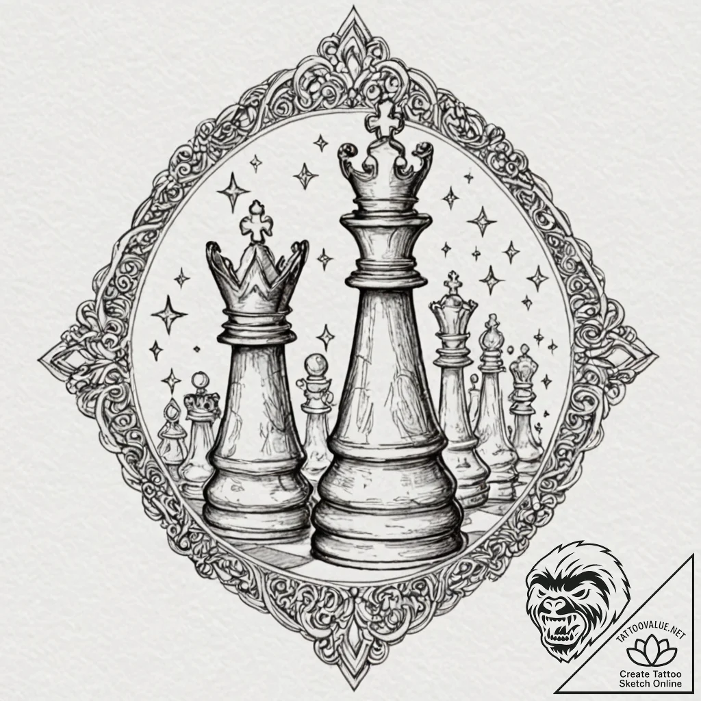 Tattoo sketch, galactic chess piece, a single... - tattoo sketch (№1752355602_0, 12.07.2025 21:26) — tattoovalue.net